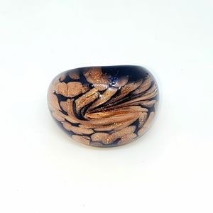 Murano Dome Design Black Glass Copper Infused Ring Sz 9